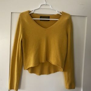 Reformation Cropped Yellow V-Neck Sweater